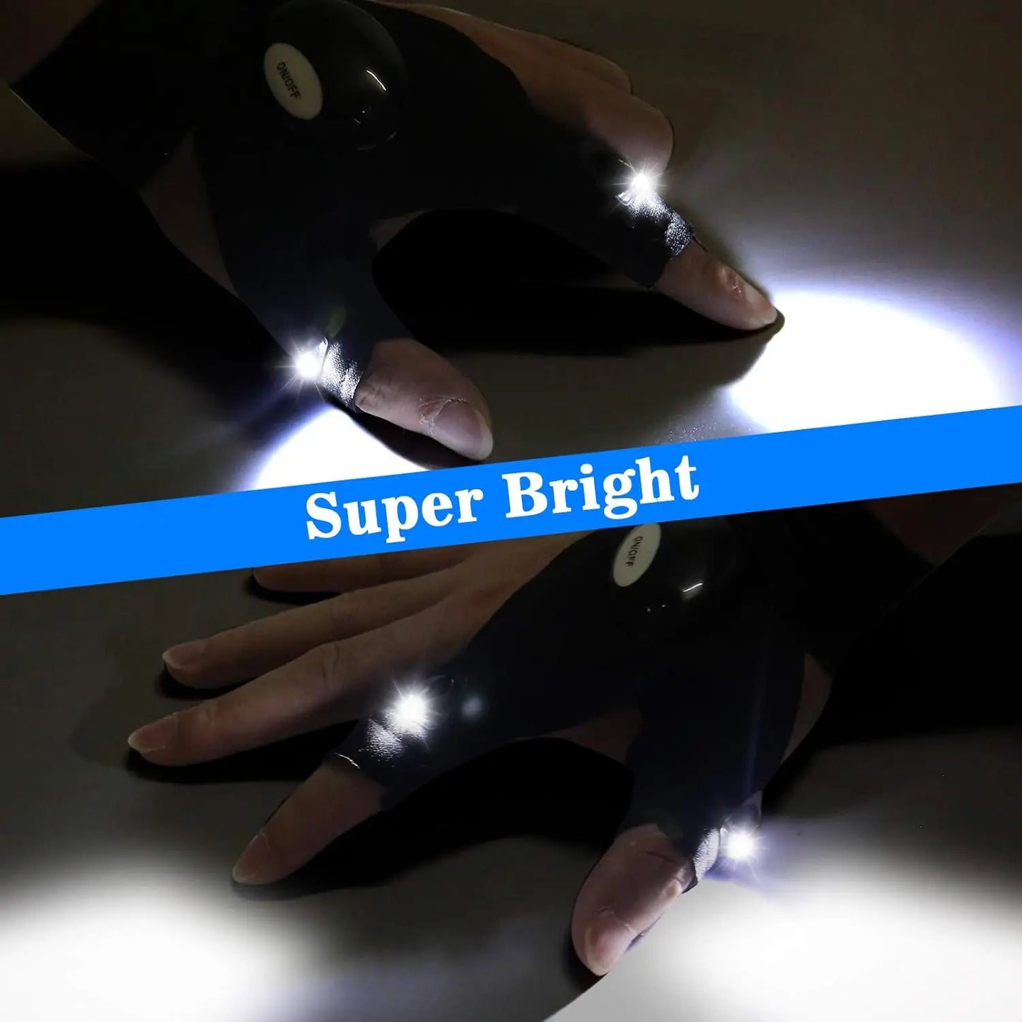 LED Half Finger Glove for Men Women Outdoor Waterproof Night .