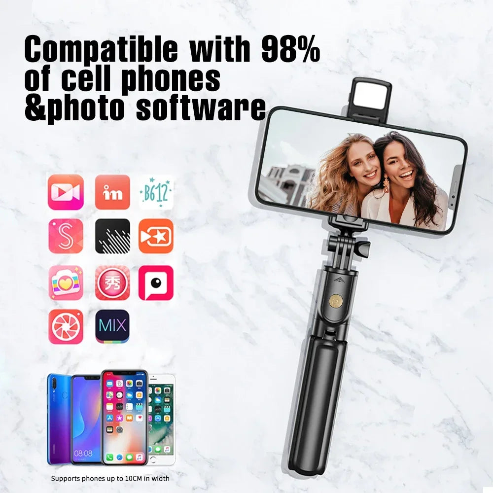 Wireless Selfie Stick Tripod Stand with Light Bluetooth Remote Extendable Tripod for iPhone Mobile Phone Tiktok Live Streaming - Gym&Gadgets