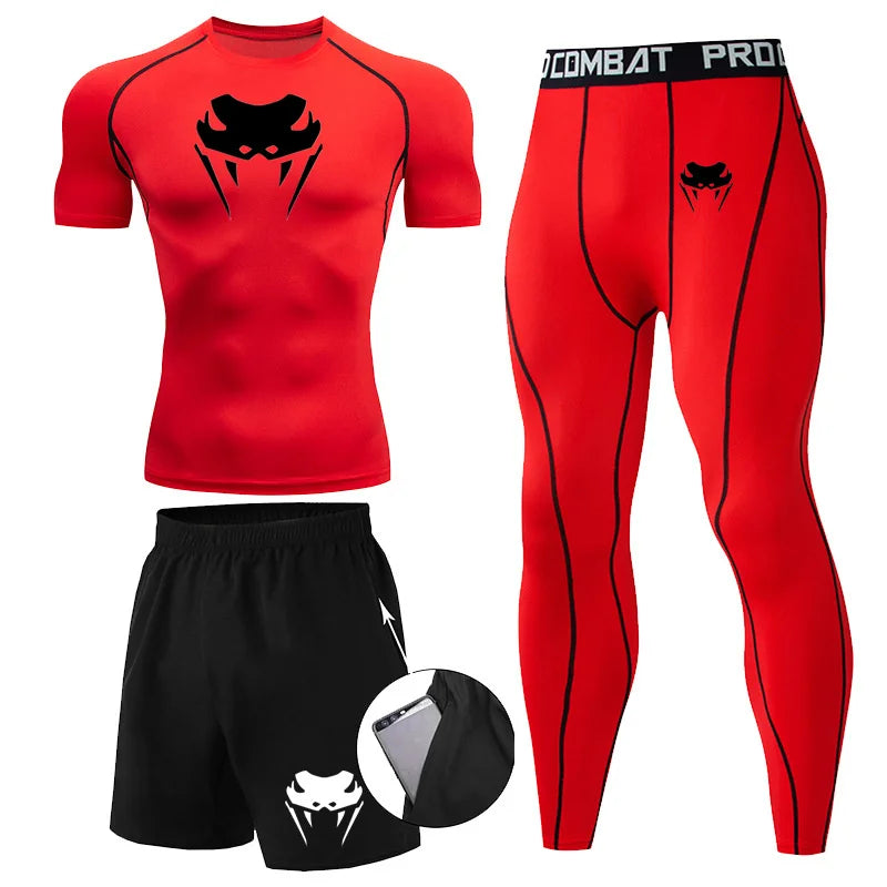 Men Compression Set MMA Long or Short Sleeve T-shirt Men's Tight Pants Fitness.