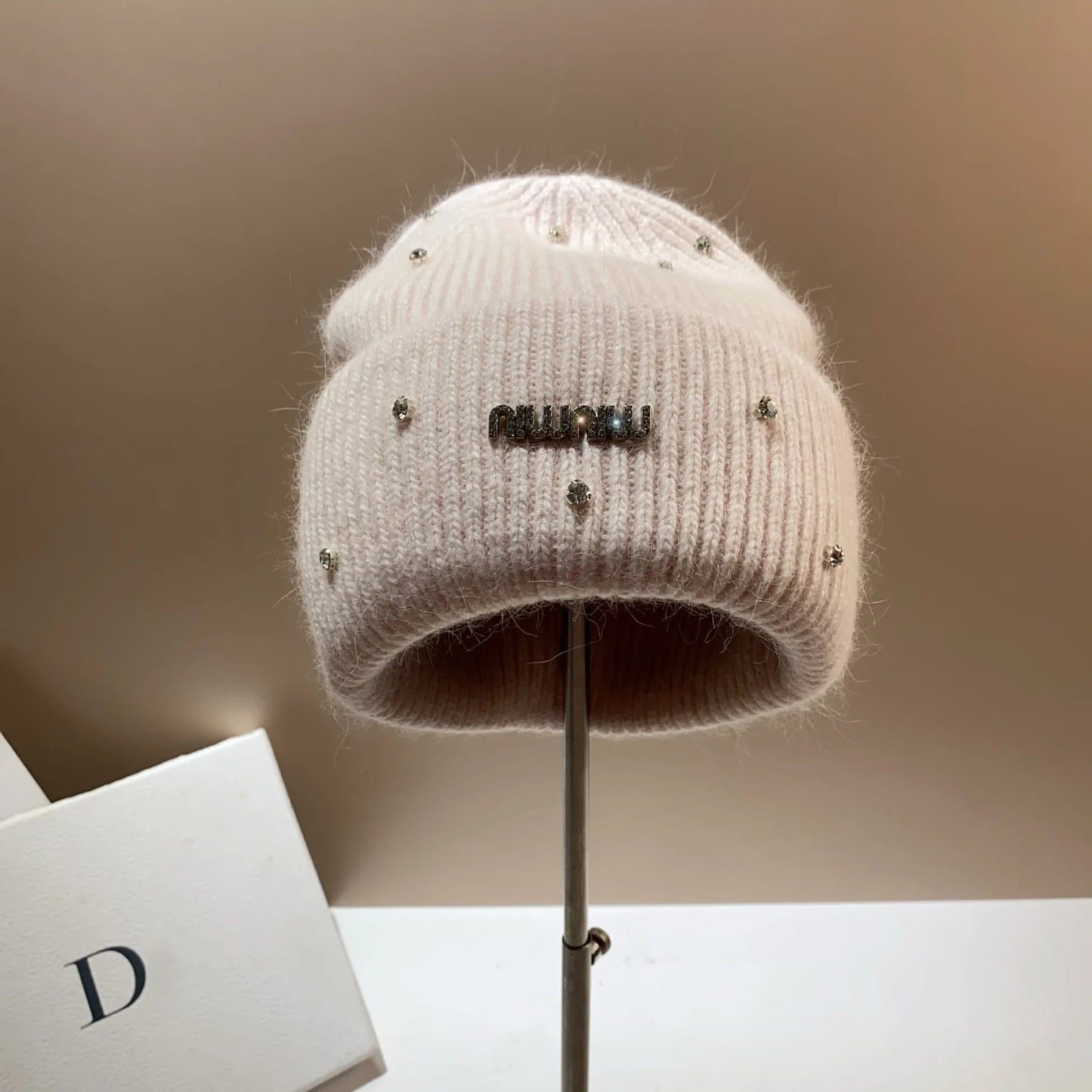 Rhinestone Luxury Beanies Warm Soft Angora Rabbit Knit Hat  Fur Winter Hat for Women. - Gym&Gadgets