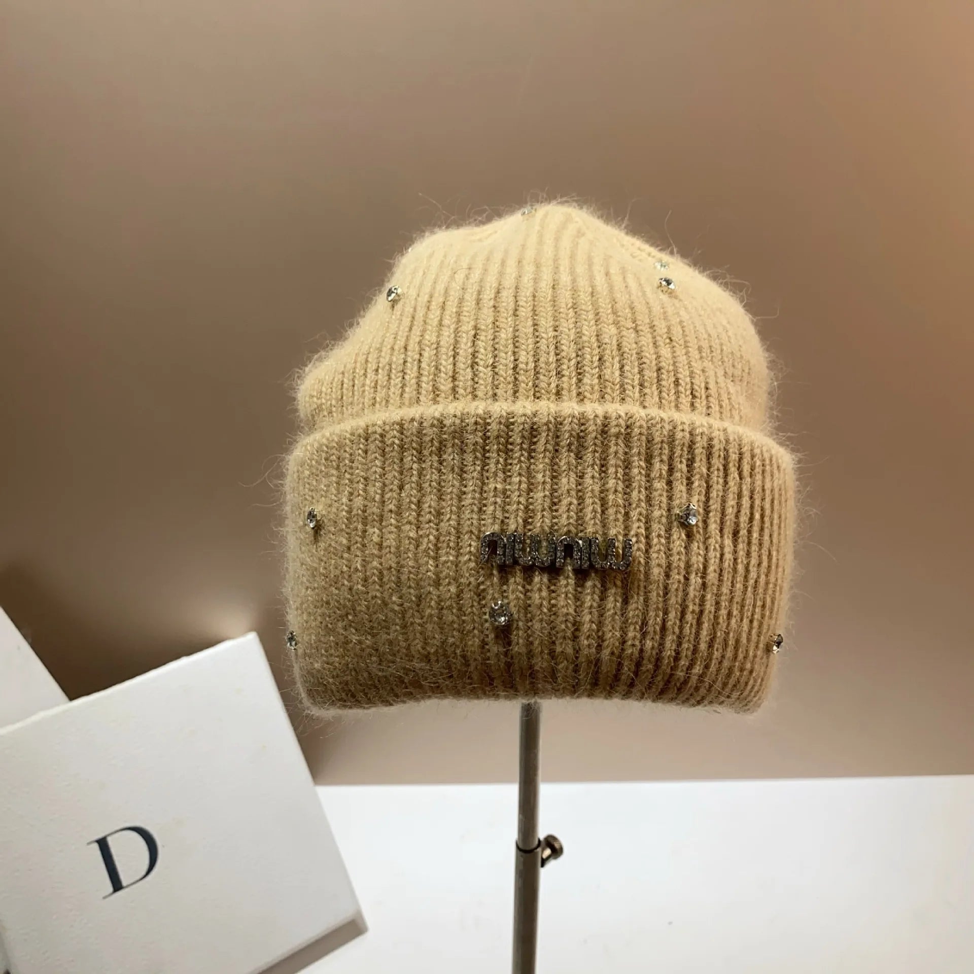 Rhinestone Luxury Beanies Warm Soft Angora Rabbit Knit Hat  Fur Winter Hat for Women. - Gym&Gadgets