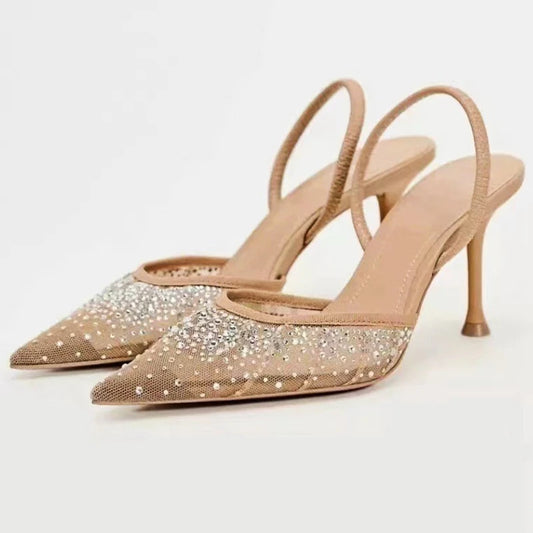 Glitter Rhinestone Pointed Slippers Women High Heel.