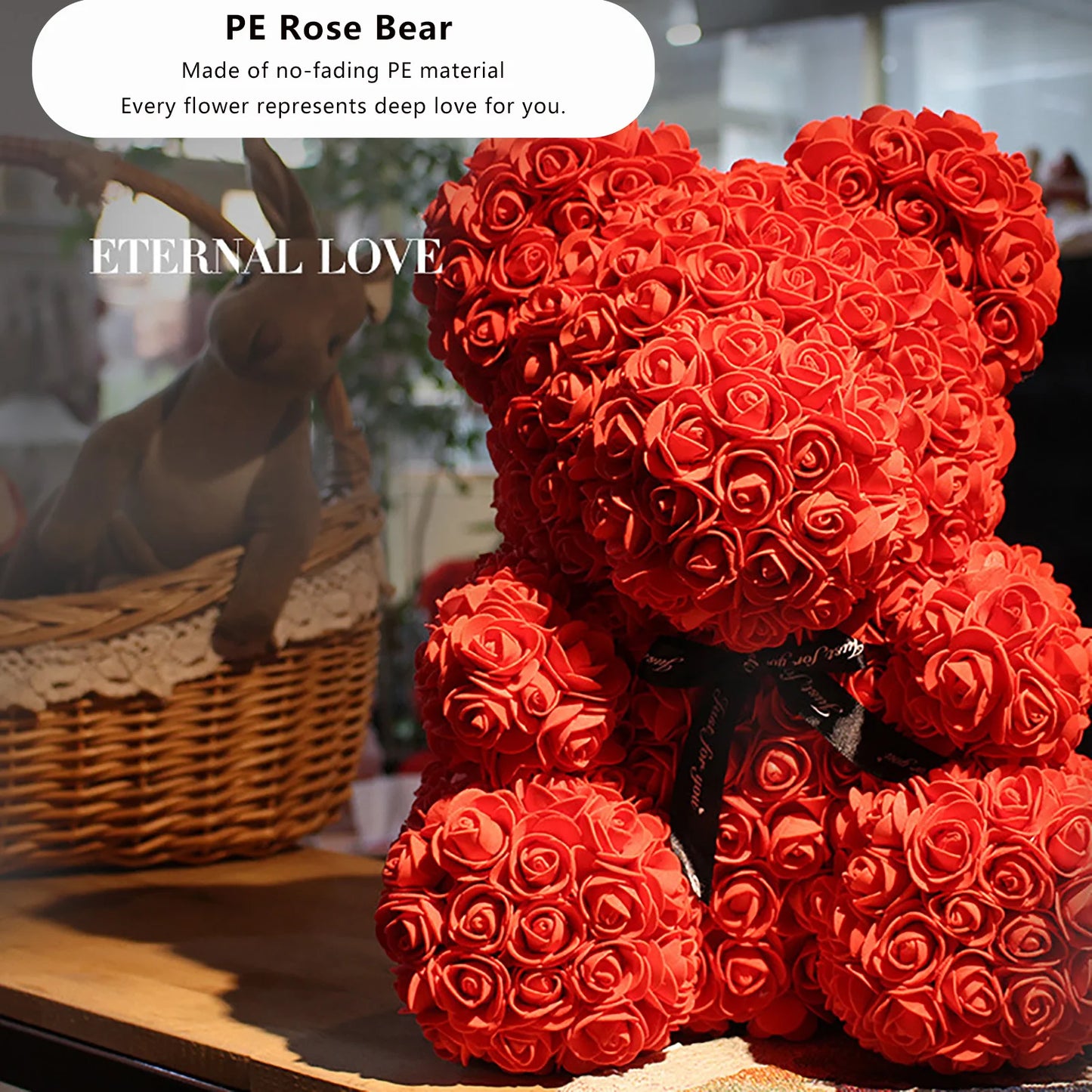 Valentines Day Gift Forever Teddy Bear Rose Artificial Flowers .