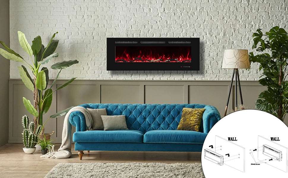 Electric Fireplace 60 Inch , Wall Mounted Fireplace Inserts Electric Heater.